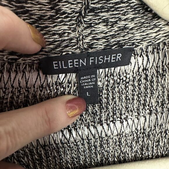 Eileen Fisher System Black White Linen Wool Open Front Cardigan Large - Picture 2 of 9